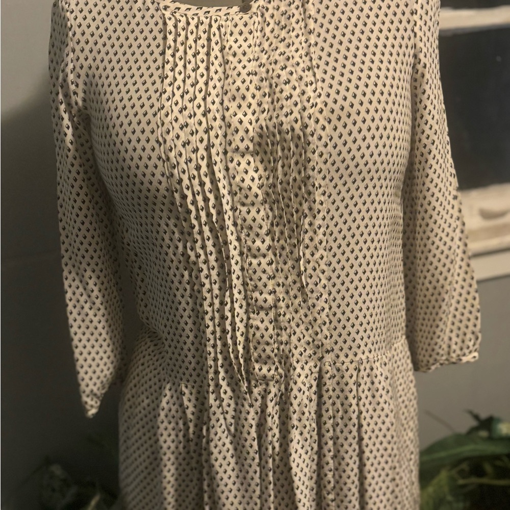 Club Monaco Cream and Black Geometric Long Sleeve Dress